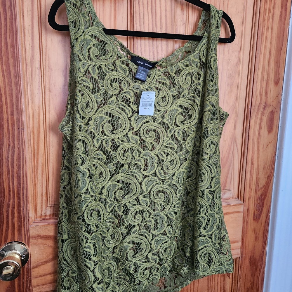 Ashley Stewart Green Lace Tank Top